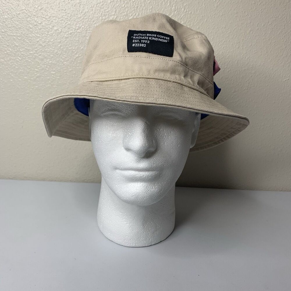 Dutch Bros Radiate Kindness Bucket Fishing Hat Beige Tan Mini Pocket